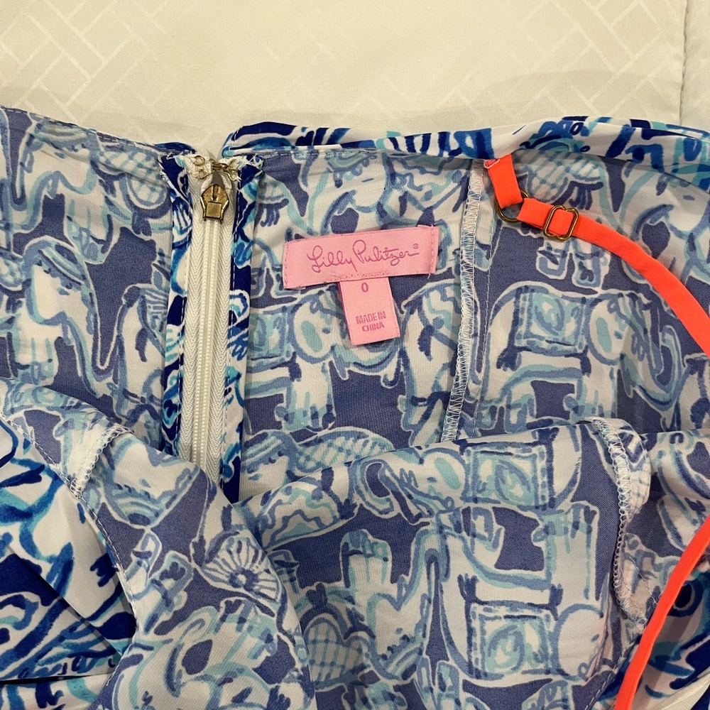 Lilly Pulitzer Romper Elephant Blue White Spaghetti Strap Size 0 summer - Picture 5 of 13